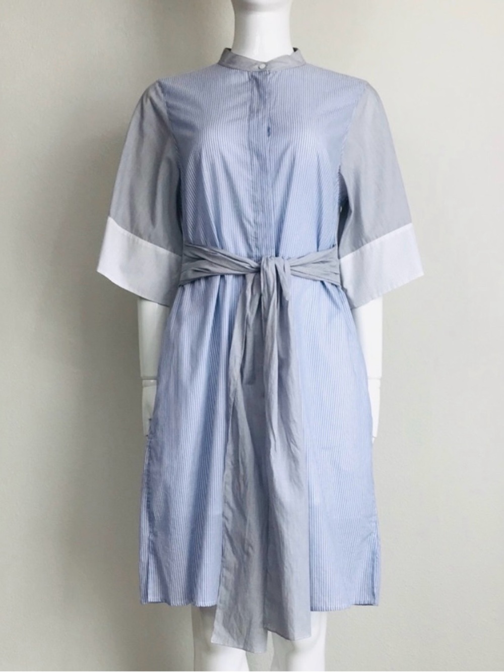 3.1 Phillip Lim Blue White Striped Cotton Tie Waist Shirt Dress - Size 10